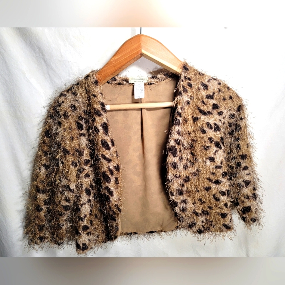 Moon Collection size small animal print mock fur cheetah style cardigan cute! 🐆